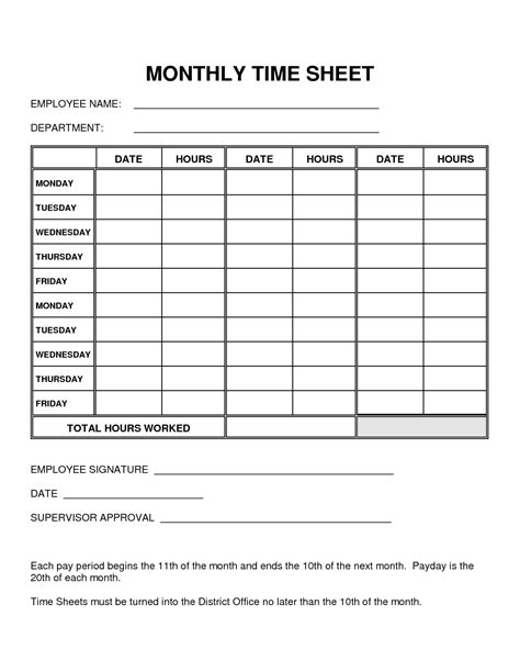 Printable Basic Monthly Timesheet Template Mox Botanica