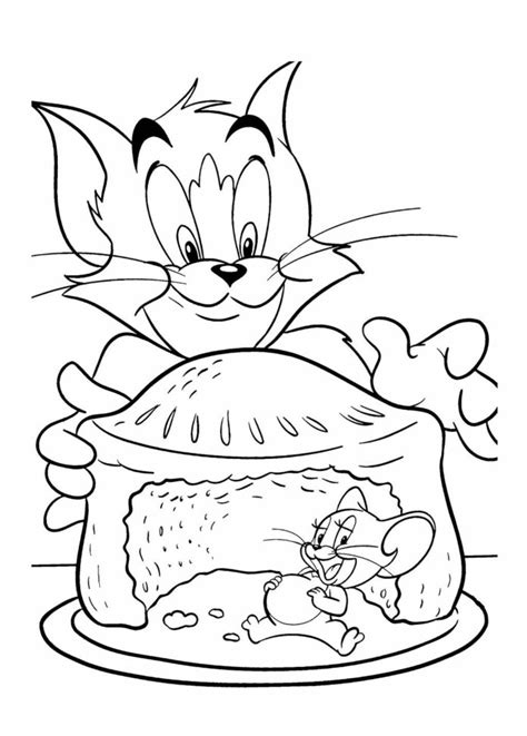 Kolorowanka Tom I Jerry Jedzą Tort Do Druku I Online