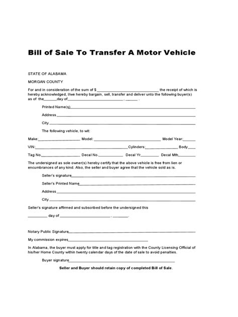 Alabama Bill Of Sale Form Free Templates In Pdf Word Excel To Print