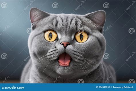 Funny Grey Cat Looking Shocked Generative Ai Illustration Stock