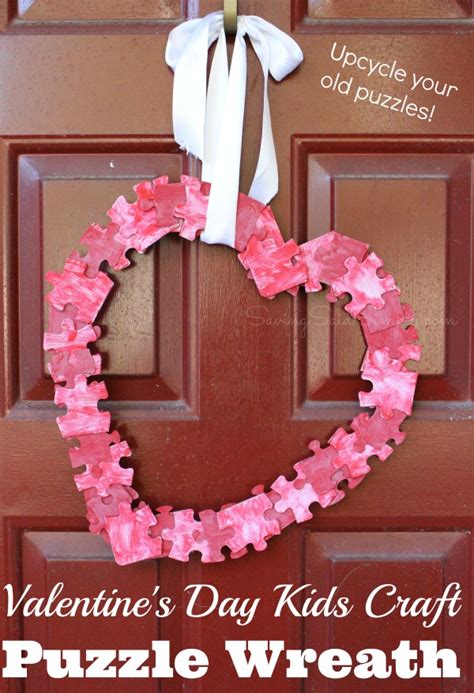 Check this collection of adorable valentines day crafts for kids and diy them with your children! Valentine's Day Kids Craft Puzzle Wreath - Raising Whasians