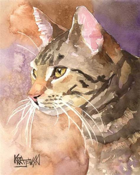 Tabby Cat Art Print Of Original Watercolor Painting 8x10 Met