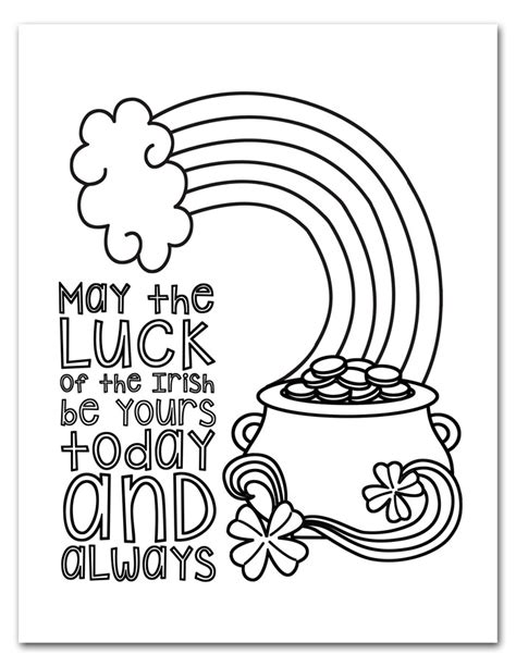 St Patrick S Day Coloring Page With Pot Of Gold And Shamrocks On It