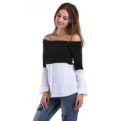 women cute off the shoulder 2016 summer style new sexy tops casual shirts ladies light blue bell
