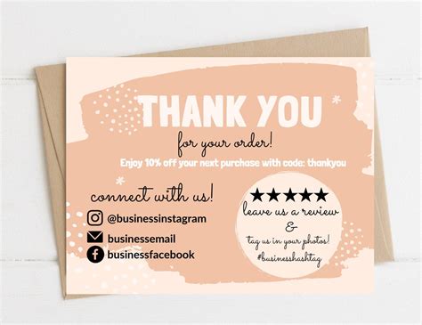 A Thank Card With The Words Thank You For Your Order And Five Stars On It