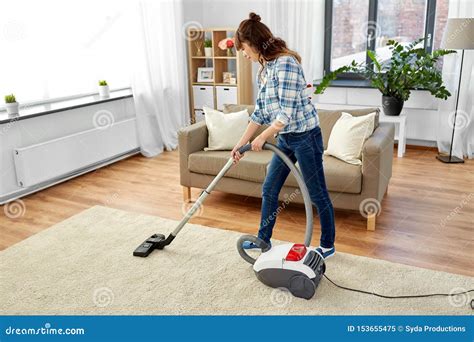 Asian Woman With Vacuum Cleaner At Home Stock Image Image Of Housework Smiling 153655475