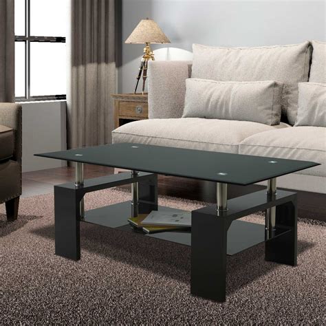 Black Side Tables For Living Room Table End Modern Glass Shelves
