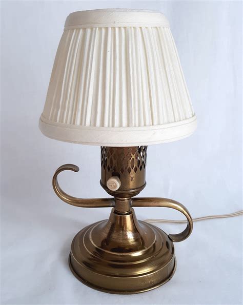 Vintage Brass Small Electric Desk Table Lamp With Lamp Shade Night