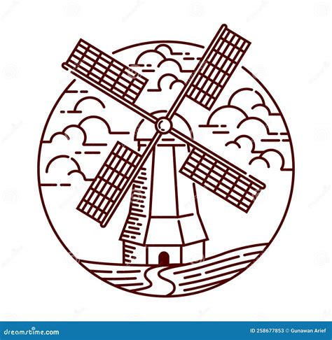 Windmill Line Art Illustration Vector Stock Vector Illustration Of