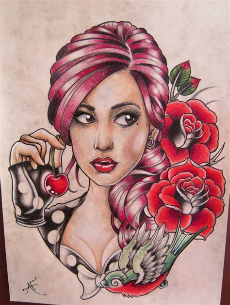 My New School Pin Up Girl By Frosttattoo On Deviantart