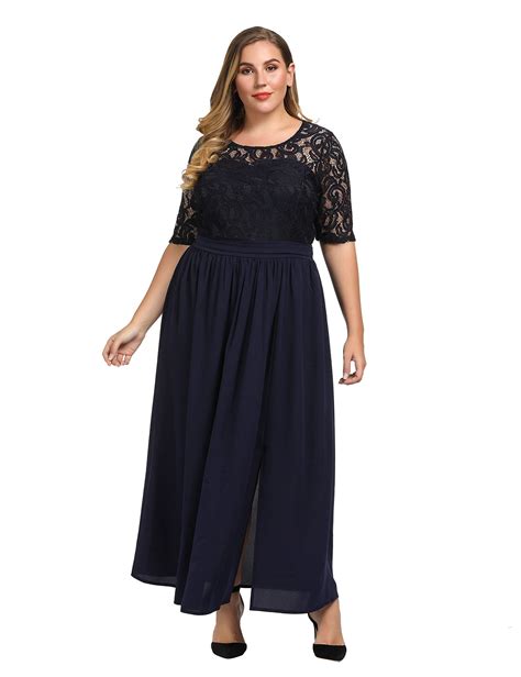 Chicwe Women S Plus Size Guipure Lace Maxi Dress Wedding Party Cocktail Dress With Flared