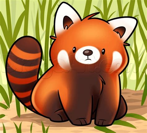 A Drawing Of A Red Panda Sitting In Front Of Tall Grass And Bamboos