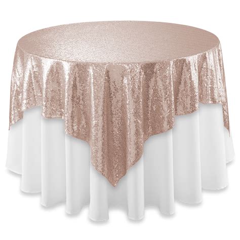 This table is widely rented for exhibition a skirting cloth can definitely help the rented banquet table setting looks complete and professional. Lann's Linens 72" x 72" Rose Gold Sequin Tablecloth ...