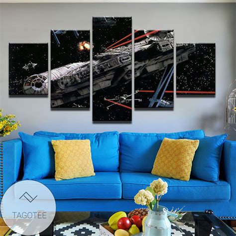 Hot Deal Star Wars Millennium Falcon Under Attack Five Panel Canvas 5