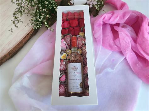 Rose And Wine Box 20x7x4 With Clear Frosty Bag Strawberry Wine Box