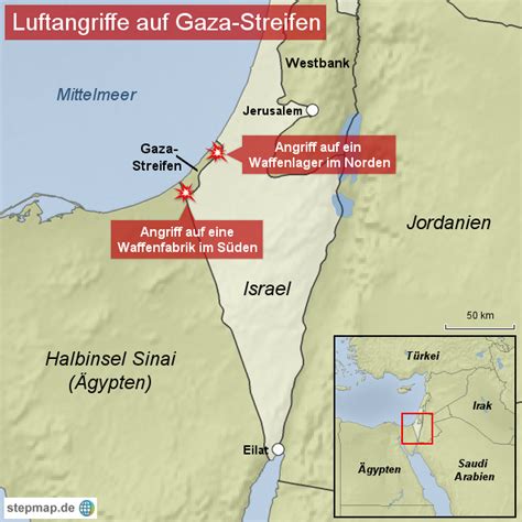 StepMap Luftangriffe auf Gaza Streifen Landkarte für Israel