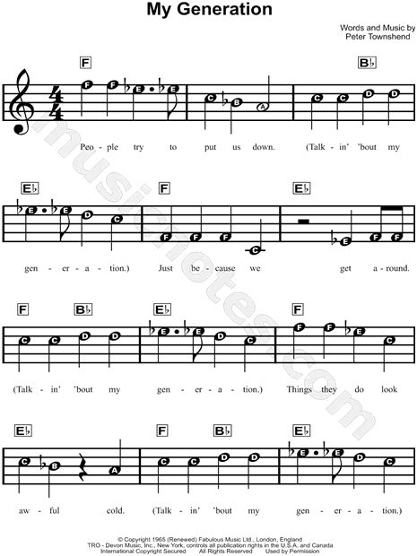The Who My Generation Sheet Music For Beginners In C Major Download