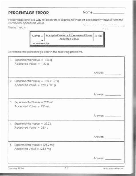 Percent Error Worksheet Answer Key Lovely Percent Error Practice