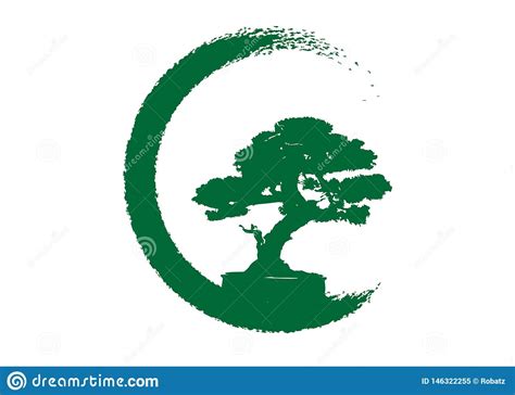 Japanese Bonsai Tree Logo Plant Silhouette Icons On White Background Green Silhouette Of