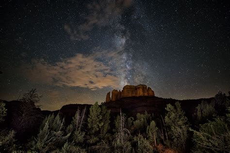 Milky Way Over Cathedral Rock After Dark Sedona Arizona In The Usa