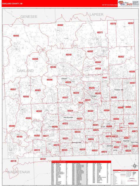 Oakland County Michigan Zip Codes Laminated Wall Map Msh Us Images