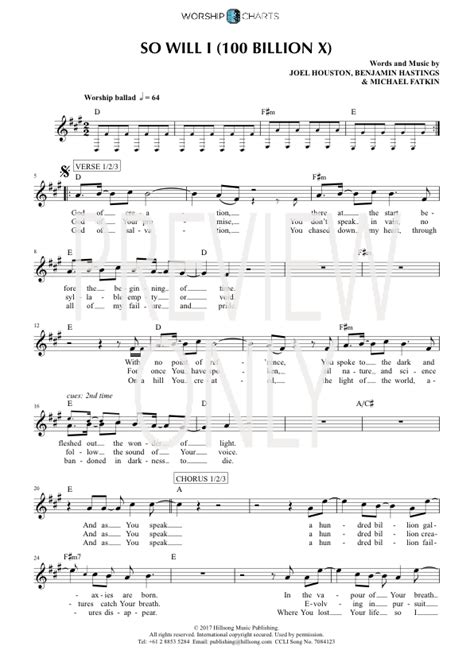 So Will I 100 Billion X Lead Sheet Lyrics And Chords Hillsong