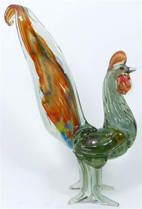 Measures 11 1/2 to the tip of the tail and about 5 wide from wing to wing. 3pc LARGE MURANO ART GLASS ROOSTERS