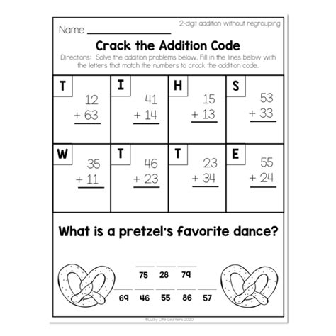 2nd Grade Math Worksheets 2 Digit Addition Without Regrouping Crack The Code Addition