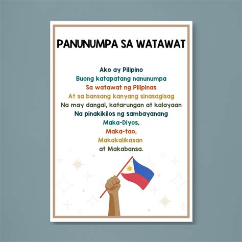 Lupang Hinirang Panatang Makabayan Panunumpa Sa Watatawat Filipino