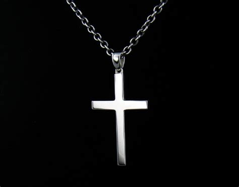Mens Sterling Silver Plain Cross Pendant Chain Necklace Set Authfashion Online Store