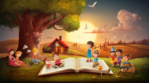 Animasi Anak Membaca Buku Bercerita Dengan Gambar Latar Belakang Untuk