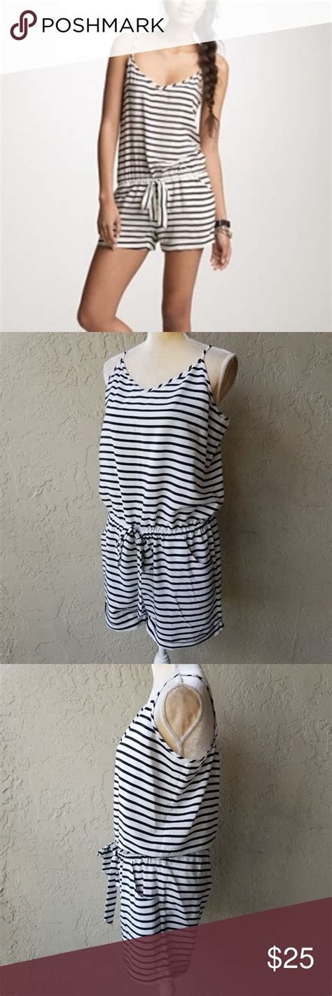 J Crew Black White Striped Spaghetti Strap Romper Spaghetti Strap Rompers Black White