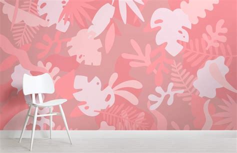 Pink Tropical Leaf Pattern Wallpaper Mural Muralswallpaper