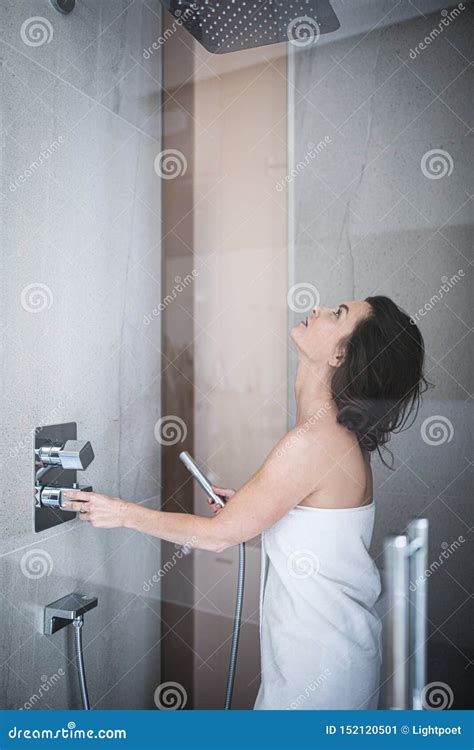 Woman Taking A Long Hot Shower Washing Her Hair Stock Image Image Of Foam Conditioner 152120501