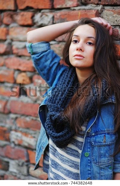 Portrait Young Brooding Pretty Woman Brunette Stock Photo 744382648