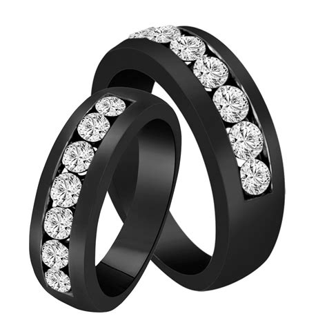 His Hers Wedding Bands Diamond Matching Rings Couple Wedding Bands Set Half Eternity Rings Unique 1.54 Carat 14K Black Gold  96835.1503537987 ?c=2