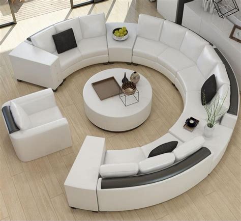 Modern Curved Top Grain Round Leather Sofa Living Room Living Room