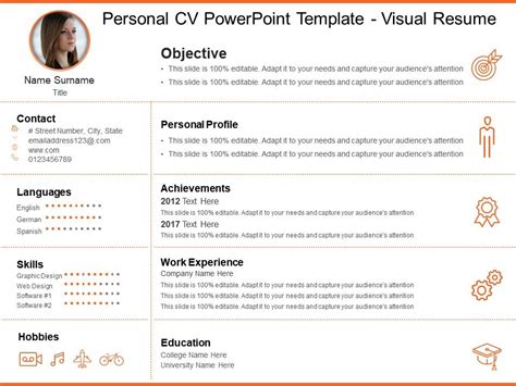 Sharing your personal hobbies and interests on your cv is entirely optional. Personal Cv Powerpoint Template Visual Resume | PowerPoint ...