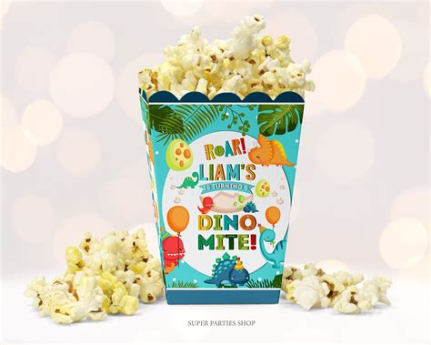 Dinosaur Popcorn Box Printable Dino Birthday Party Chip Bag Etsy In