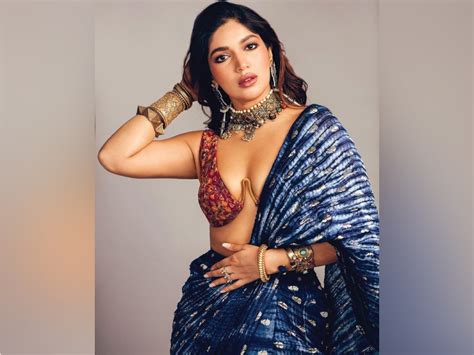 Bhumi Pednekar Sets Internet On Fire In Blue Saree And Floral Bralette Blouse Moviekoop