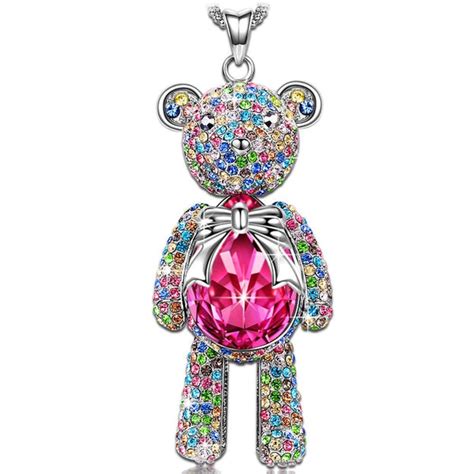 Teddy Bear Necklace With Swarovski Crystals 24 Style