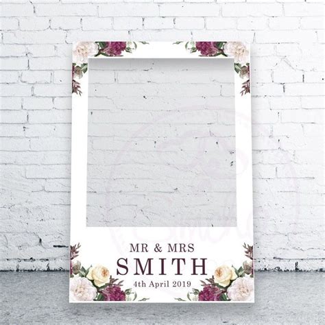 Wedding Photobooth Prop Printed Wedding Selfie Frame Floral Roses