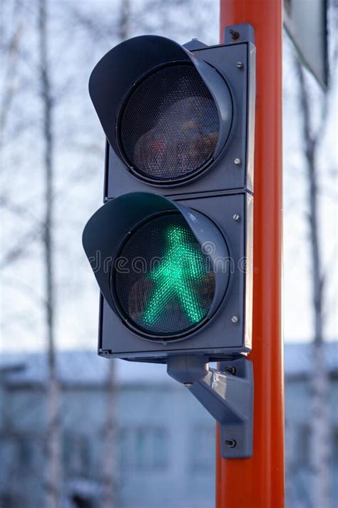 Green Light On A Pedestrian Traffic Light Safe Crossing Of The Road
