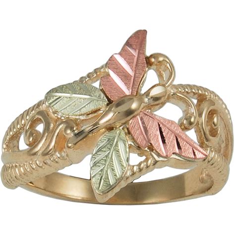 Black Hills Gold 10k And 12k Tricolor Gold Butterfly Ring Gold Rings