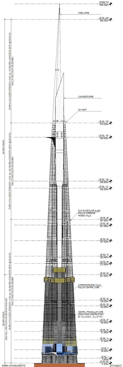 An Architectural Drawing Of The Burj Tower With Its Details And