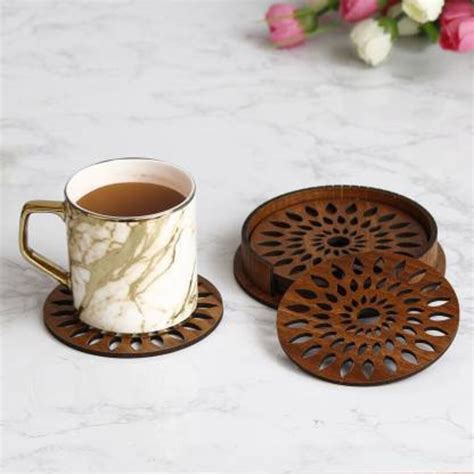 Wooden Tea Coaster With Stand For Dining Table Office Table And Coffee