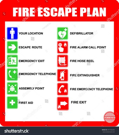 Set Symbols Fire Escape Evacuation Plans Stock Vector 491556256