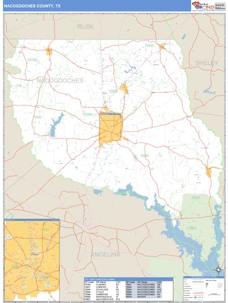 Nacogdoches County Texas Zip Code Wall Map