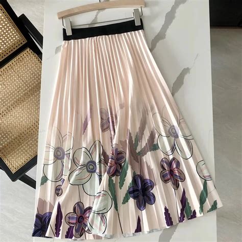 TIGENA Vintage Floral Print Midi Long Skirt Women 2023 Spring Summer