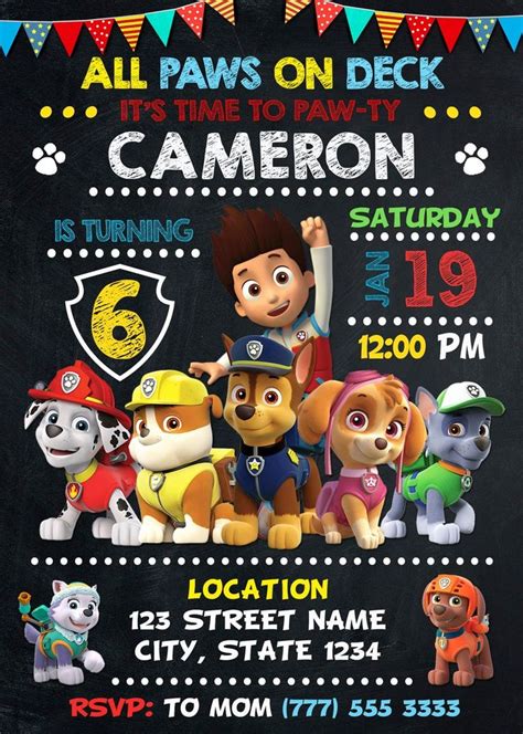 Paw Patrol Invitation, Paw Patrol Birthday Invitation, Paw Patrol